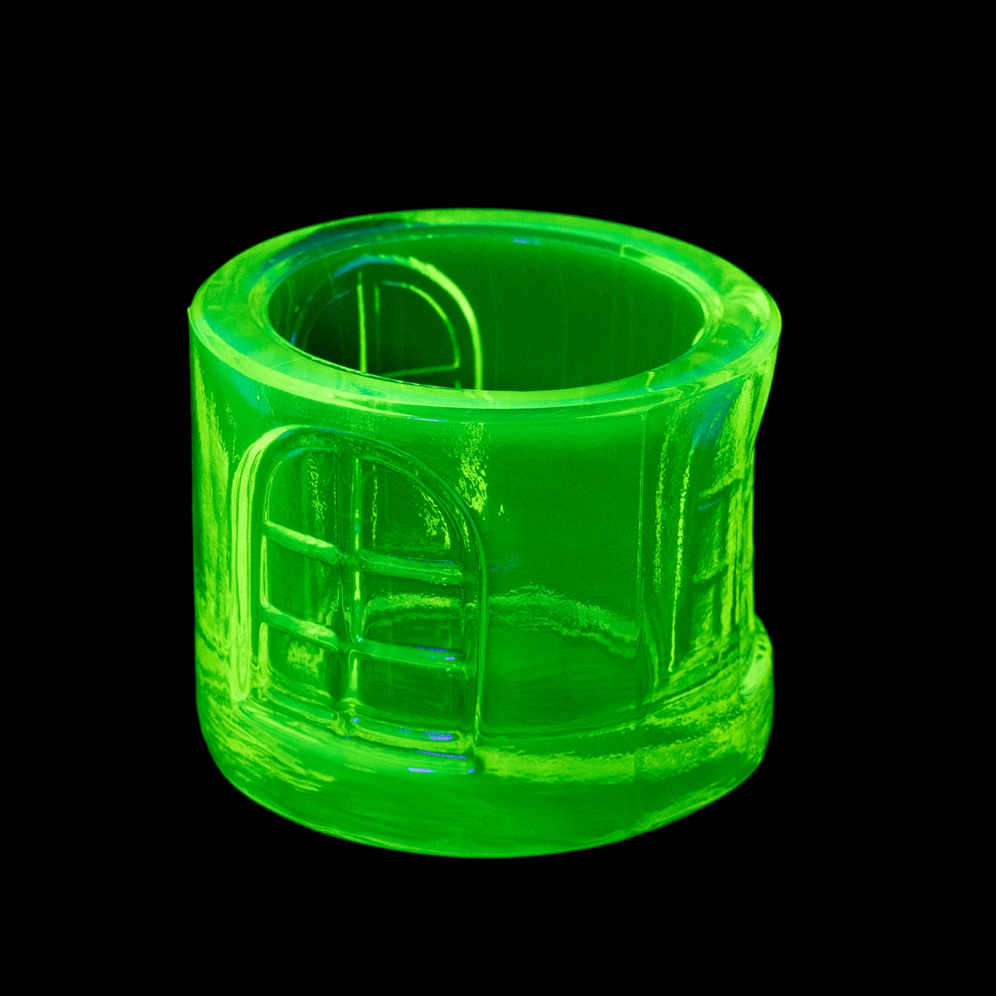 Uranium Glass Tableware (Glow under UV, No hot water) - Candle Holder with Windows, Czech Republic
