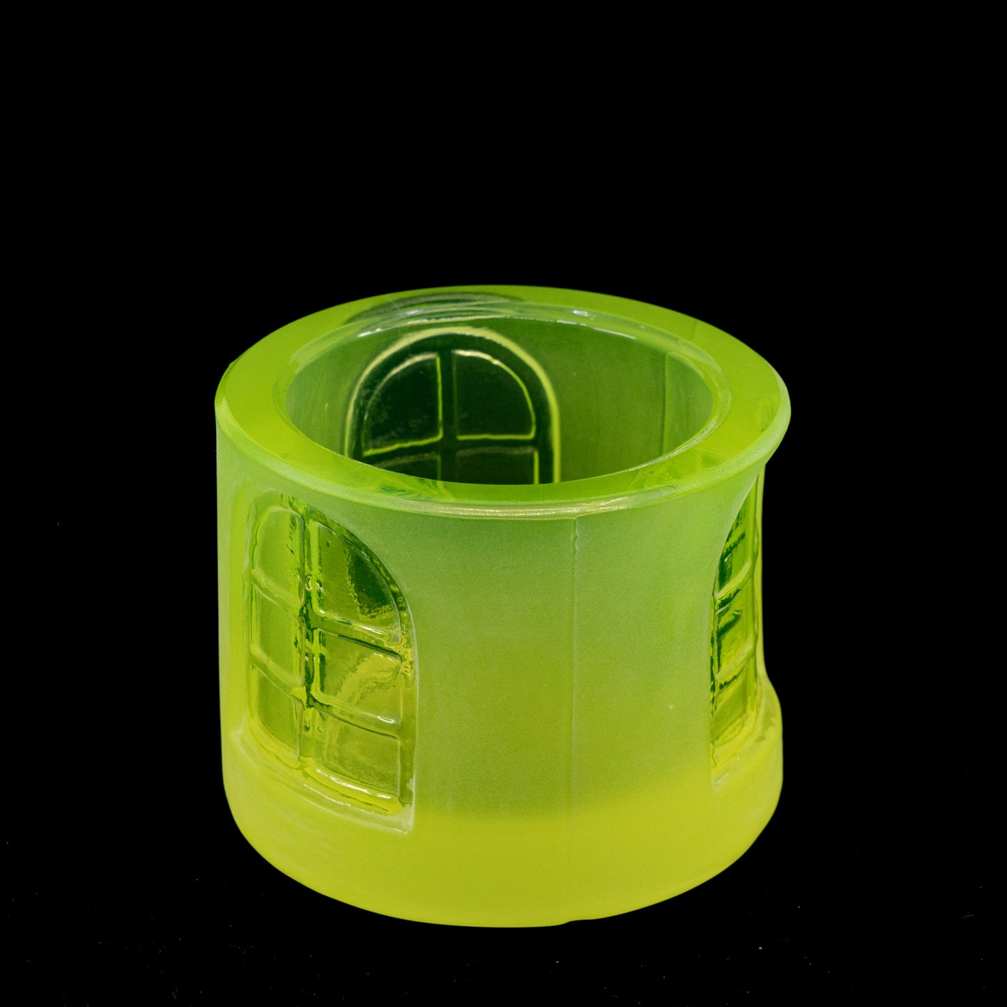 Uranium Glass Tableware (Glow under UV, No hot water) - Candle Holder with Windows, Czech Republic