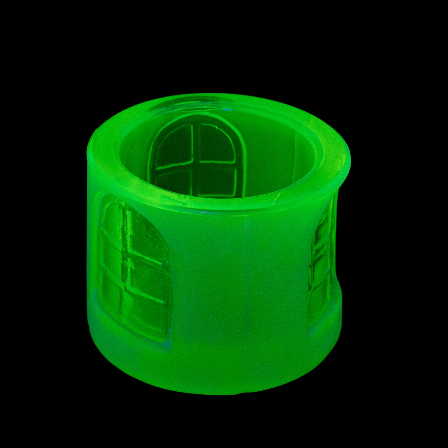 Uranium Glass Tableware (Glow under UV, No hot water) - Candle Holder with Windows, Czech Republic