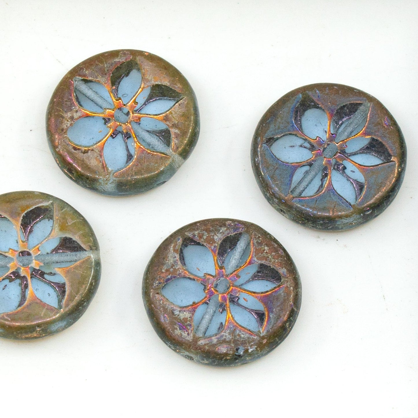 OUTLET 10 grams Table Cut Coin Flower Beads, 18 x 18 mm, Crystal Purple (00030-15726), Glass, Czech Republic