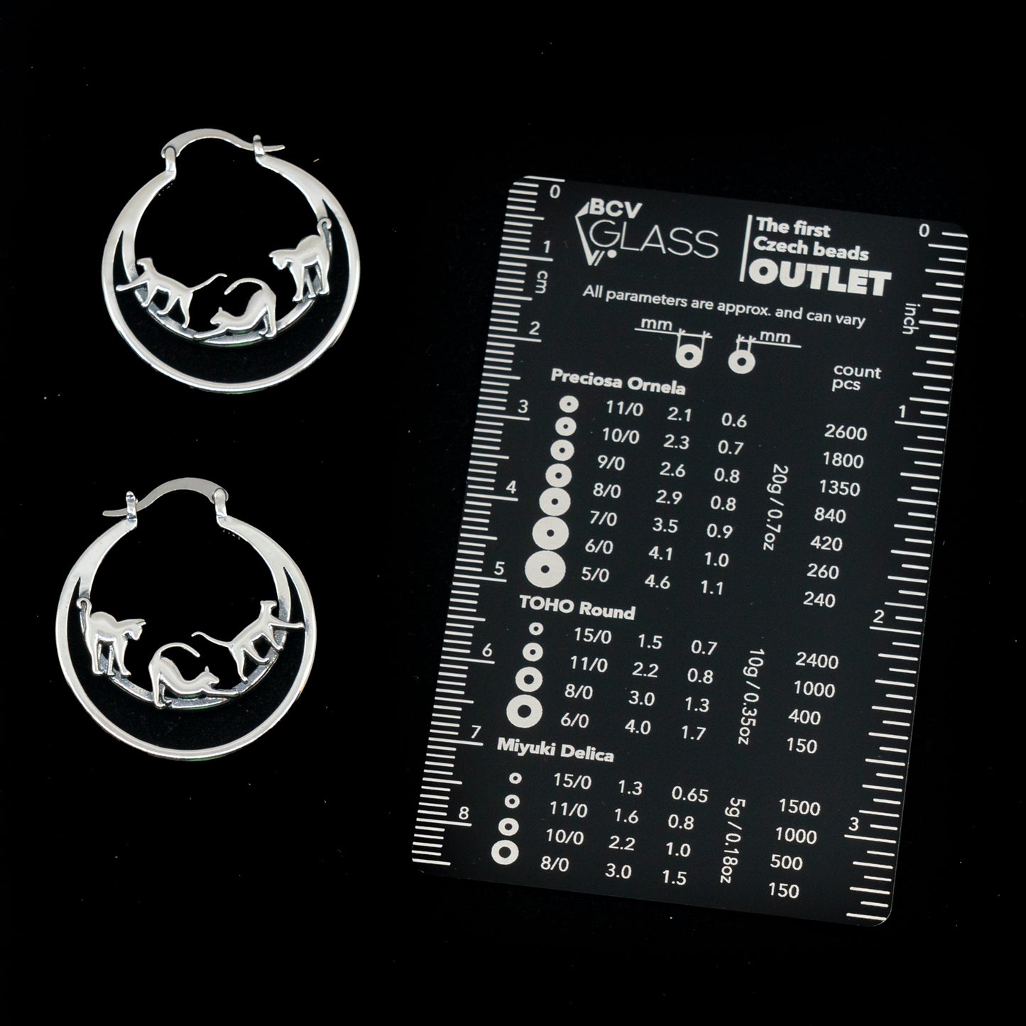 Double Hoop Earring Finding with Cats, approx. 34x30 mm, Sterling Silver 925