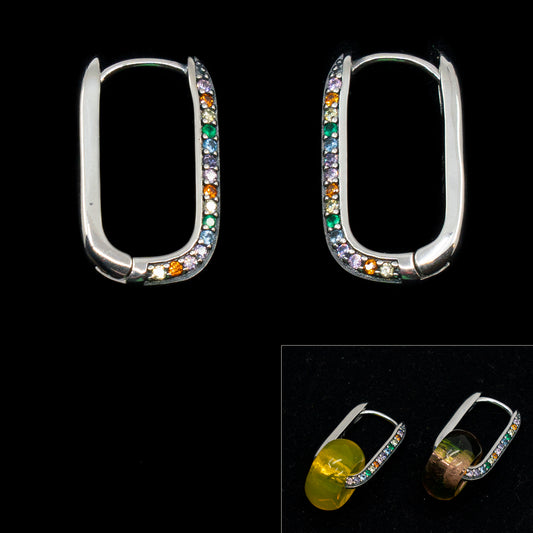 U-shaped Congo Hoop Earring Finding with Colored Zirconium , approx. 24x14 mm, Sterling Silver 925