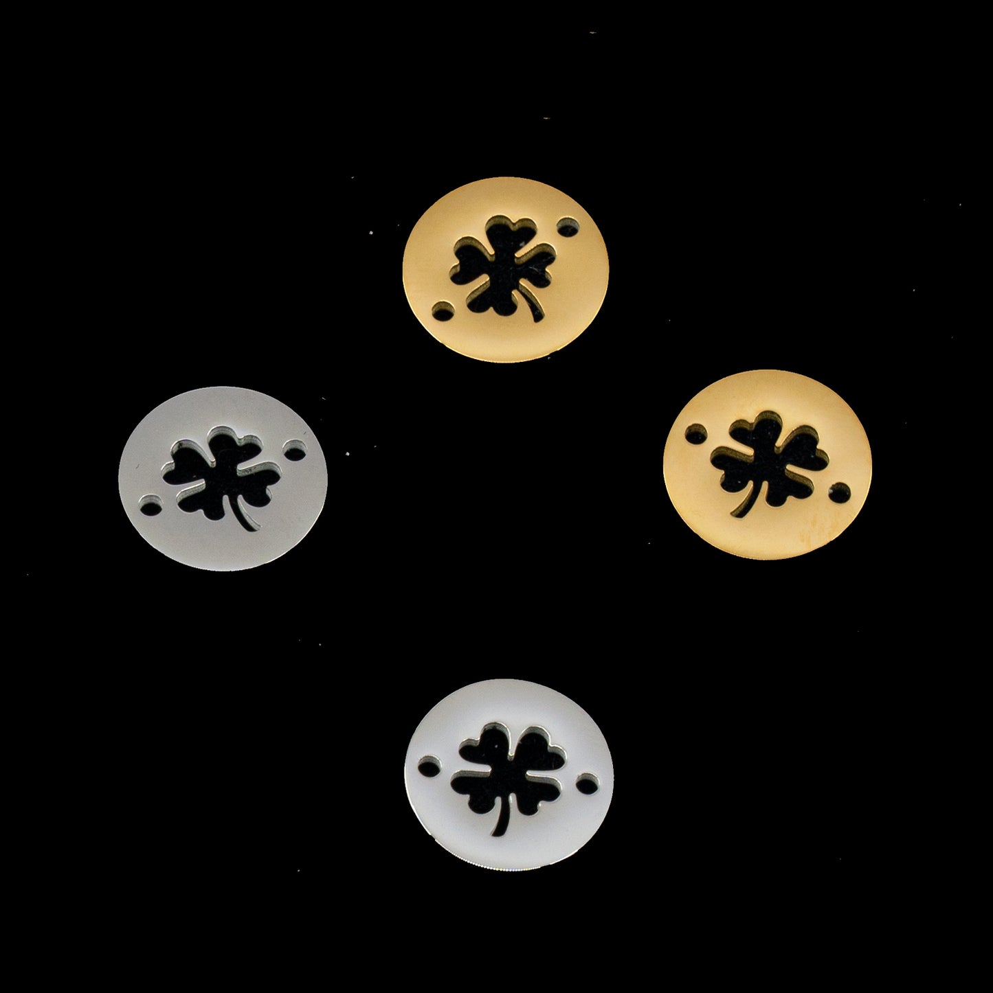 Decorative round spacer with Clover Leaf, 12 mm, Stainless Steel