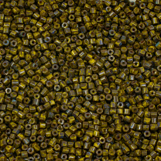OUTLET 250g/50g Preciosa Ornela Hexagon Beads, 11/0, Yellow Travertin, Glass, Czech Republic