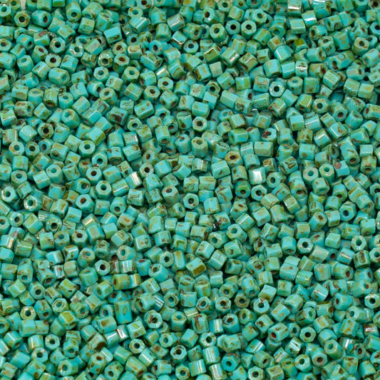 OUTLET 250g/50g Preciosa Ornela Hexagon Beads, 10/0, Light Turquoise Travertin (63130-86800), Glass, Czech Republic
