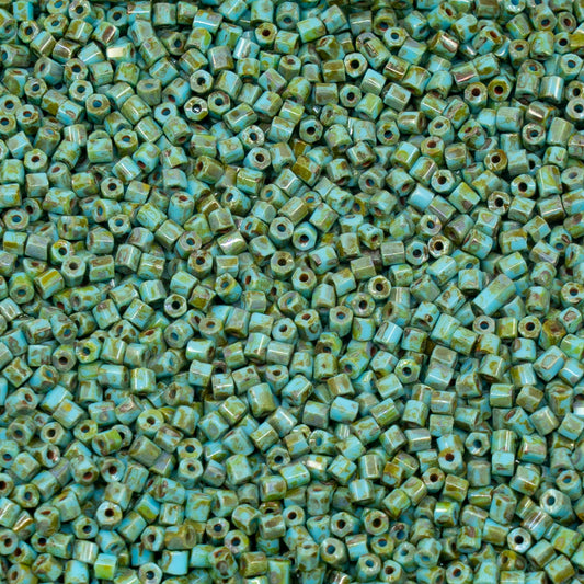 OUTLET 250g/50g Preciosa Ornela Hexagon Beads, 10/0, Blue Turquoise Travertin (63020-86800), Glass, Czech Republic