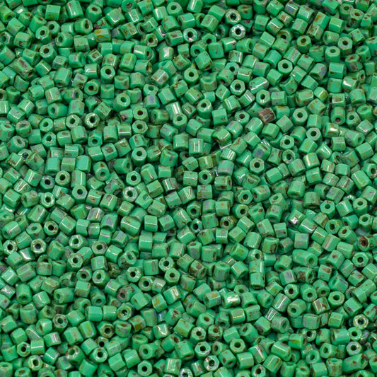 OUTLET 250g/50g Preciosa Ornela Hexagon Beads, 10/0, Green Turquoise Travertin (53130-86800), Glass, Czech Republic