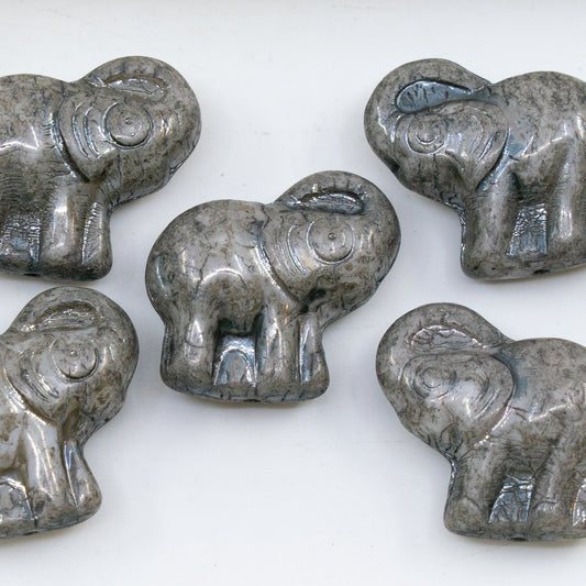 OUTLET 250g/50g Elephant Beads, 20 x 21 mm, White Gray Luster (03000-14449), Glass, Czech Republic