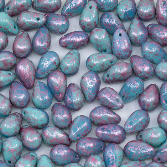 OUTLET 250g/50g Drop Beads, 6 x 9 mm, Mixed Blue Pink Splash (M6361-94321), Glass, Czech Republic