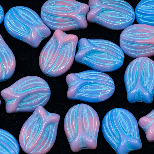 OUTLET 250g/50g Tulip Beads, 16 x 11 mm, Pink Blue Mixed Blue Lined (37724-54308), Glass, Czech Republic