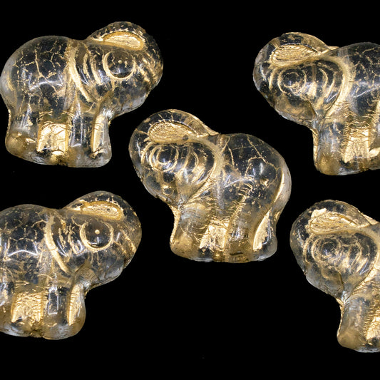OUTLET 250g/50g Elephant Beads, 20 x 21 mm, Crystal Gold Lined (00030-54302), Glass, Czech Republic