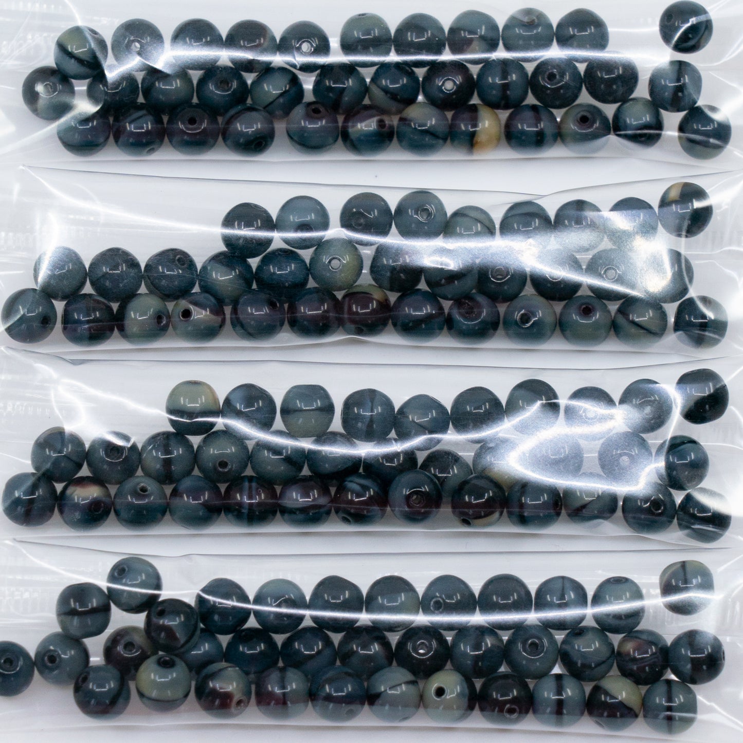 OUTLET 10 grams Round Druck Beads, 6 x 6 mm, Silk Black, Glass, Czech Republic