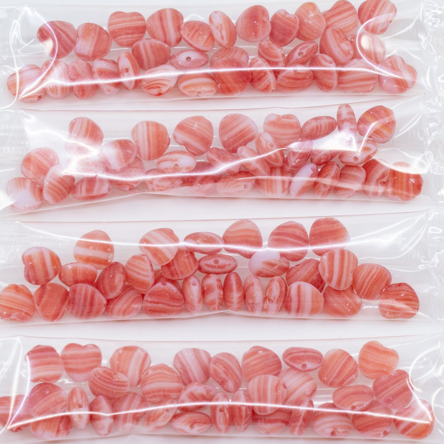OUTLET 10 grams Heart Beads, 8 x 8 mm, Ruby Red White Mix, Glass, Czech Republic