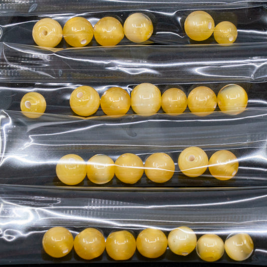 OUTLET 5 grams Lampwork Round Beads, size mix, Silk Yellow , Glass, Czech Republic