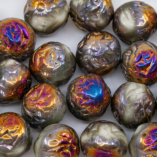 OUTLET 250g/50g Round Flower Beads, 14 x 14 mm, Sliperit 2X (29500-2x), Glass, Czech Republic