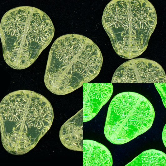 OUTLET 10 grams Sugar Skull Beads, 20 x 16 mm, Transparent Yellow (80130), Glass, Czech Republic