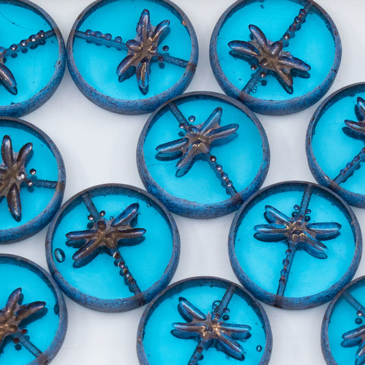 OUTLET 10 grams Table Cut Dragonfly Beads, 17 x 17 mm, Transparent Aqua Matte Bronze (60020-84100-14415), Glass, Czech Republic
