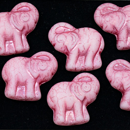 OUTLET 250g /50g Elephant Beads, 20 x 21 mm, White AB Pink Lined (03000-84100-28703-54321), Glass, Czech Republic