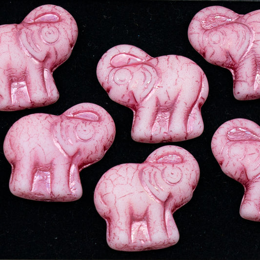 OUTLET 10 grams Elephant Beads, 20 x 21 mm, Chalk White Matte Ab Full (2X Side) Pink Lined (03000-84100-28703-54321), Glass, Czech Republic