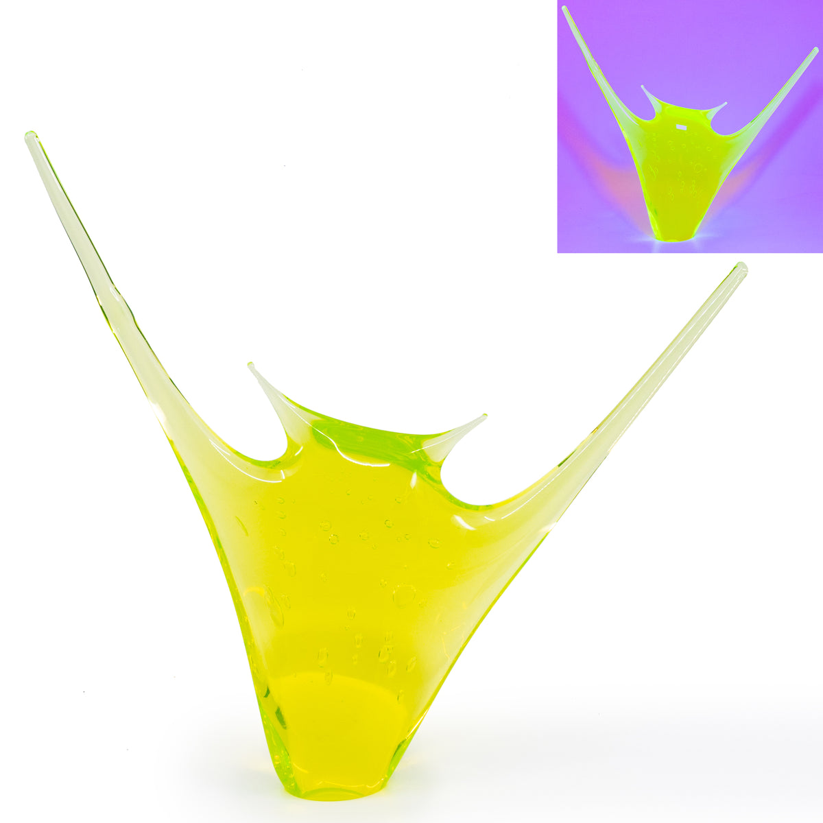 YELLOW Uranium Glass Statuette - Smiling Manta Ray Unique Piece Art Glass