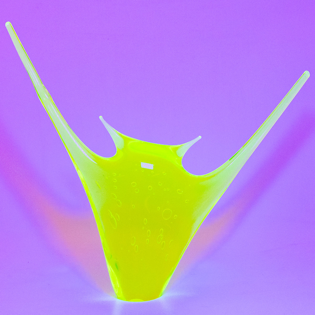 YELLOW Uranium Glass Statuette - Smiling Manta Ray Unique Piece Art Glass
