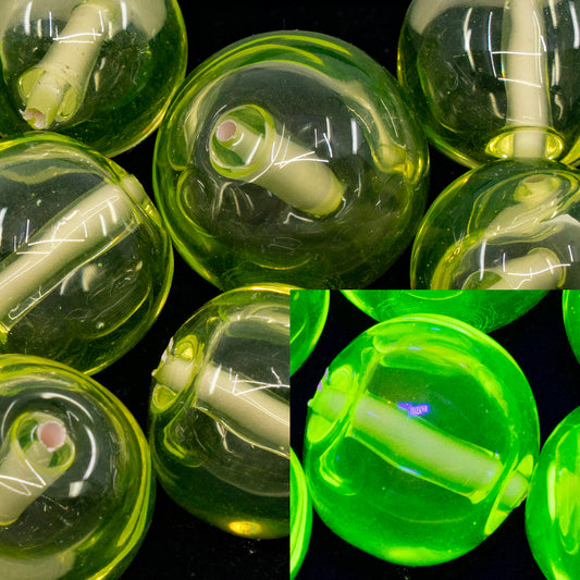 OUTLET 1 pcs Lampwork Handmade Beads HOLLOW, 19 x 19 mm, Transparent Yellow Uranium (80130), Glass, Czech Republic