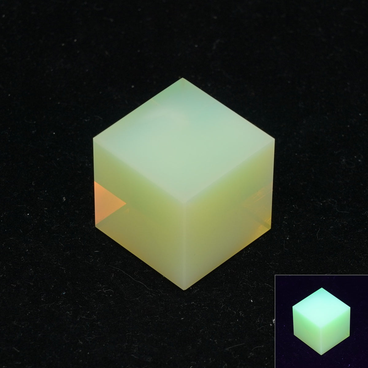 1 pc Uranium Polished Cube, Color 3 - Opal Yellow, Glass, Czech Republic, OUTLET
