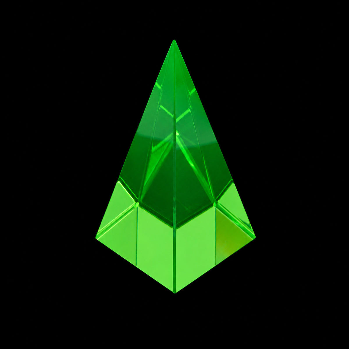 1 pc Uranium Polished Pyramid (high 70mm), Color 3 - Green Transparent, Glass, Czech Republic, OUTLET