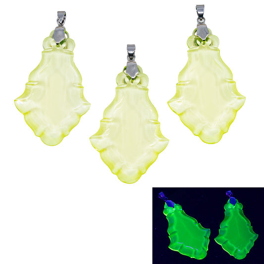 1 pc Uranium Chandelier Trimming French Pendeloque with Clip (approx. 53x33mm), Yellow, Hand Cut and Polished Glass, Czech Republic, OUTLET