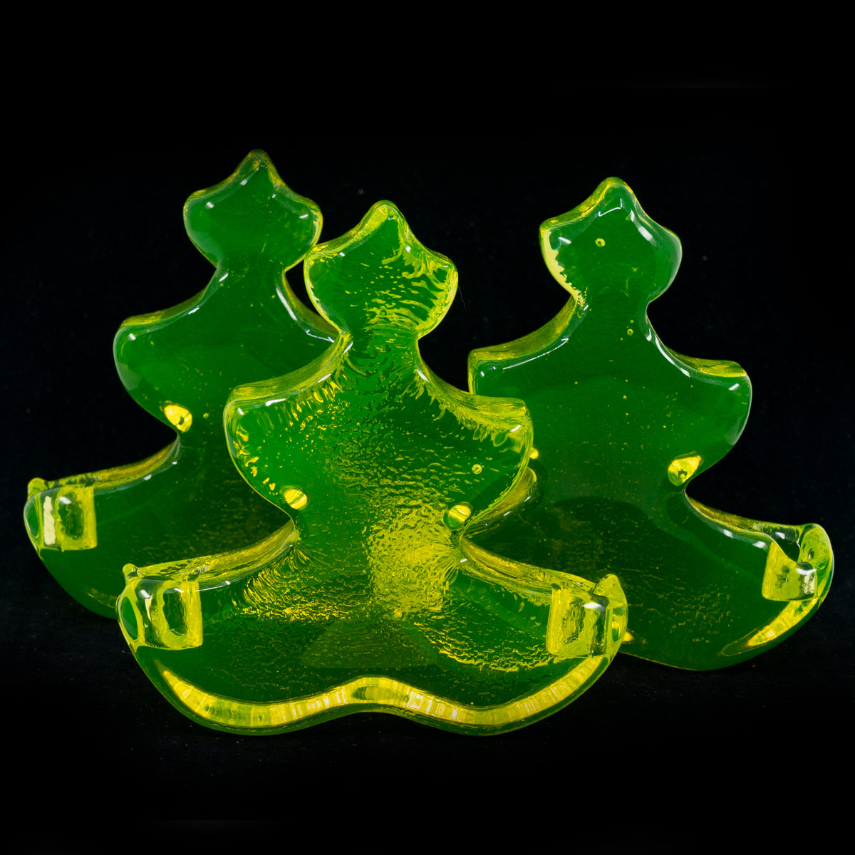 Uranium Glass Tableware (Glow under UV) - 1 pc Christmas Tree Candle Holder, Czech Republic OUTLET