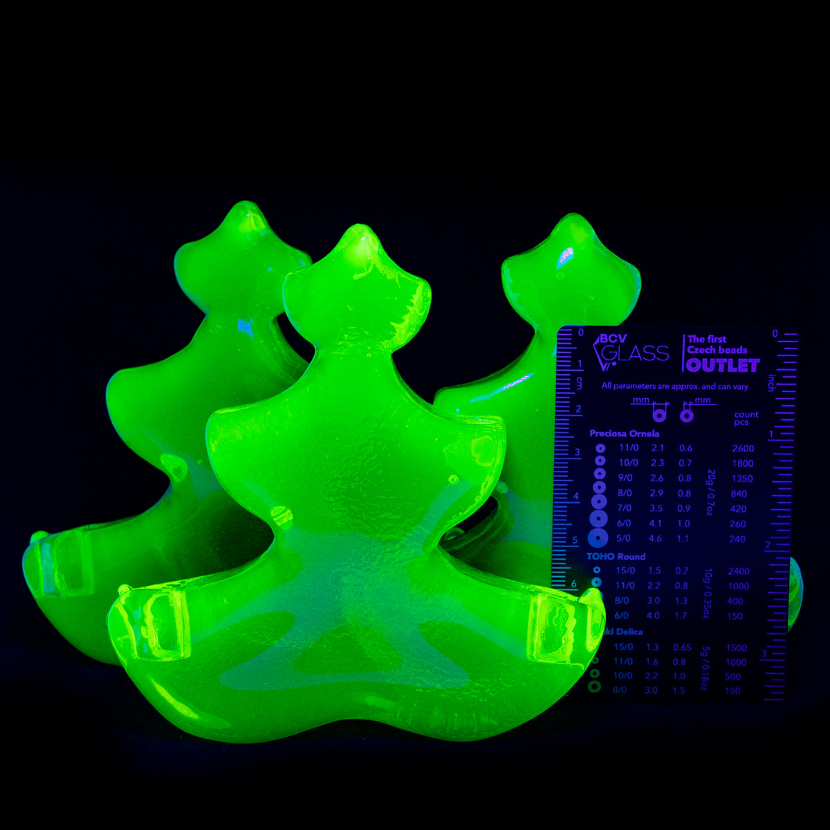 Uranium Glass Tableware (Glow under UV) - 1 pc Christmas Tree Candle Holder, Czech Republic OUTLET