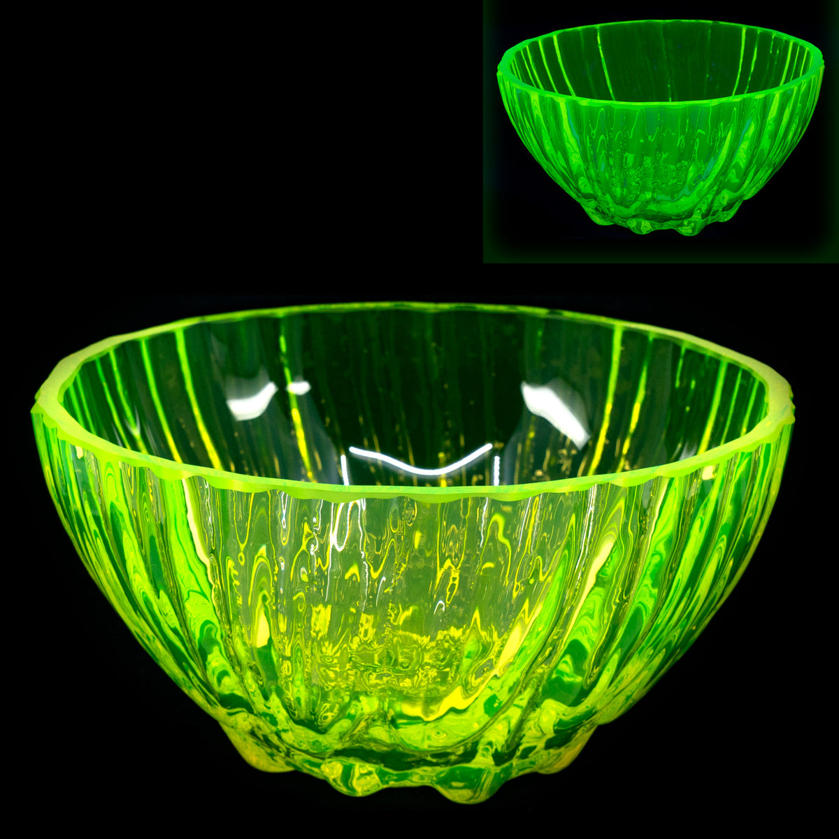 YELLOW Uranium Glass Bowl - Large Salad Bowl, Handmade, Czech Glass OUTLET