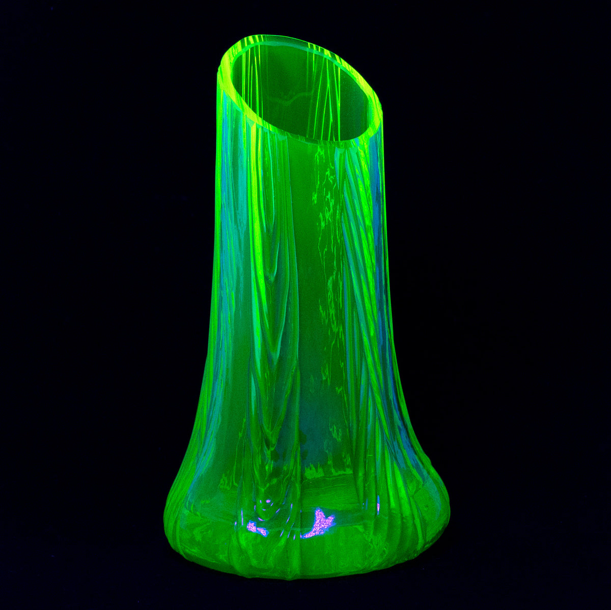 YELLOW Uranium Glass Vase - Small Tree Branch - Unique Piece, Handmade, Czech Glass OUTLET