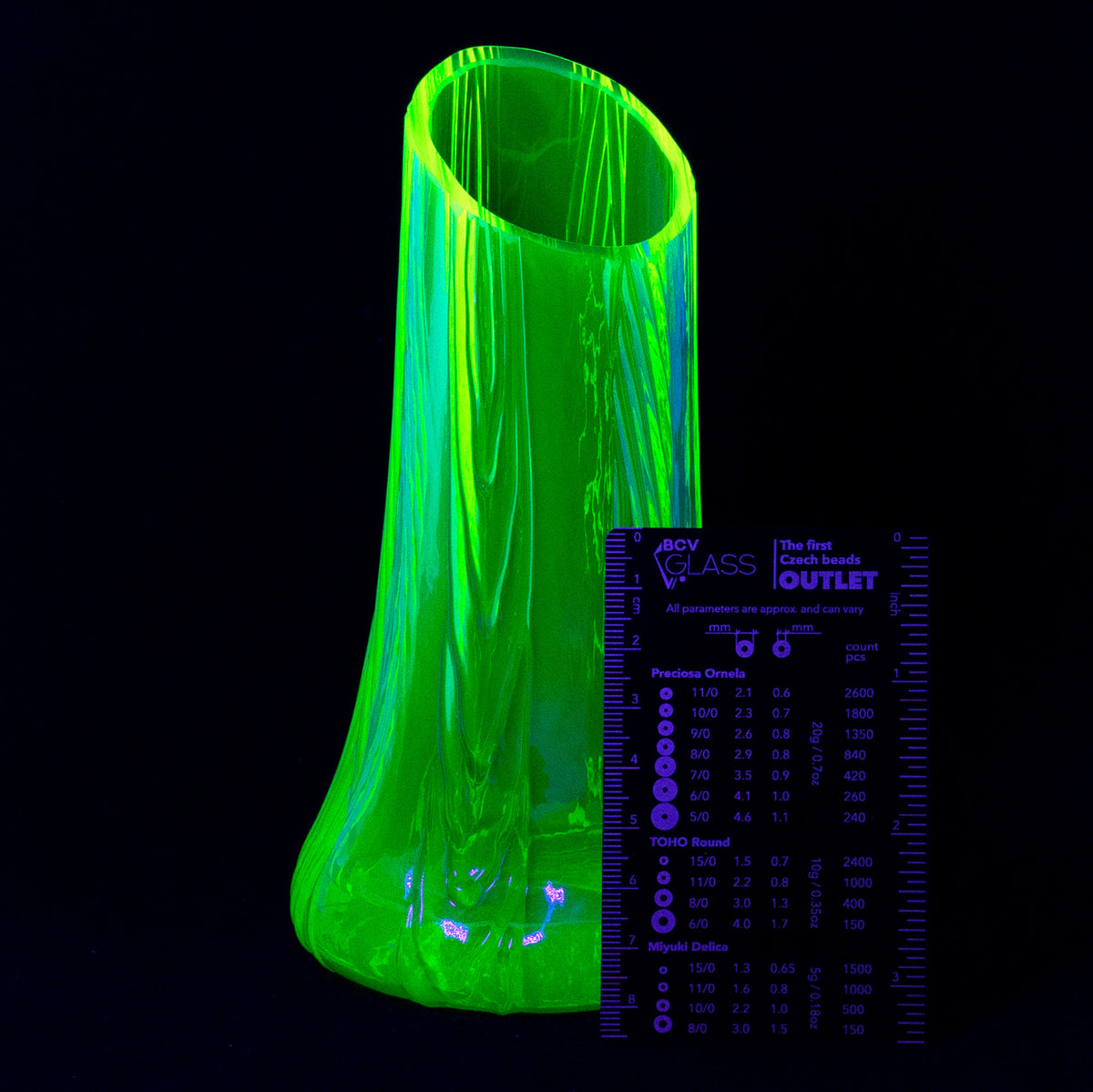 YELLOW Uranium Glass Vase - Small Tree Branch - Unique Piece, Handmade, Czech Glass OUTLET