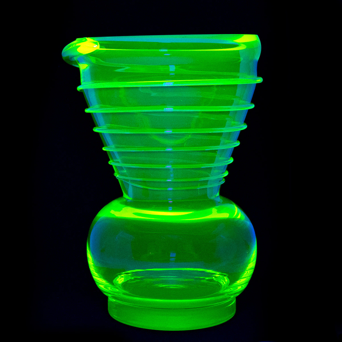 YELLOW Uranium Glass Vase - Spiral Cone Large - Unique Piece, Handmade, Czech Glass OUTLET