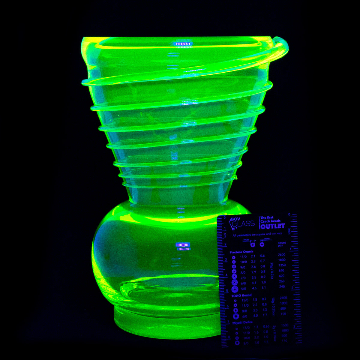 YELLOW Uranium Glass Vase - Spiral Cone Large - Unique Piece, Handmade, Czech Glass OUTLET