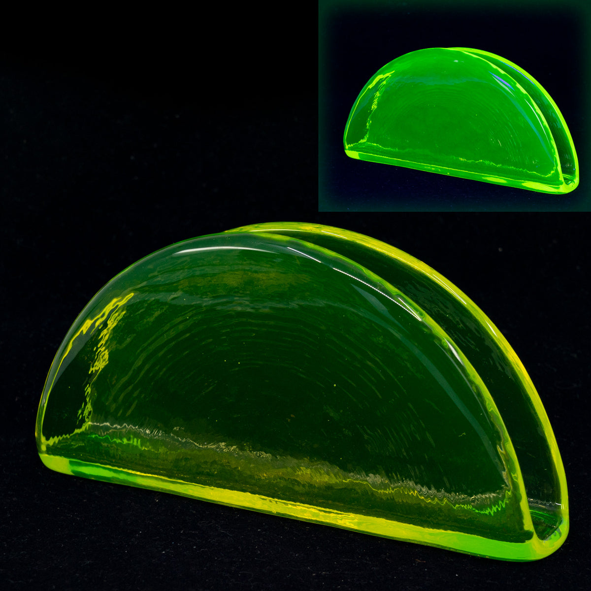 YELLOW Uranium Glass Napkin Holder Handmade, Czech Glass