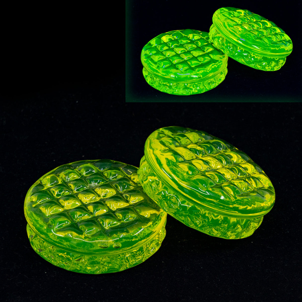 1 pc Cookie YELLOW Uranium Glass Handmade (wide), Czech Glass