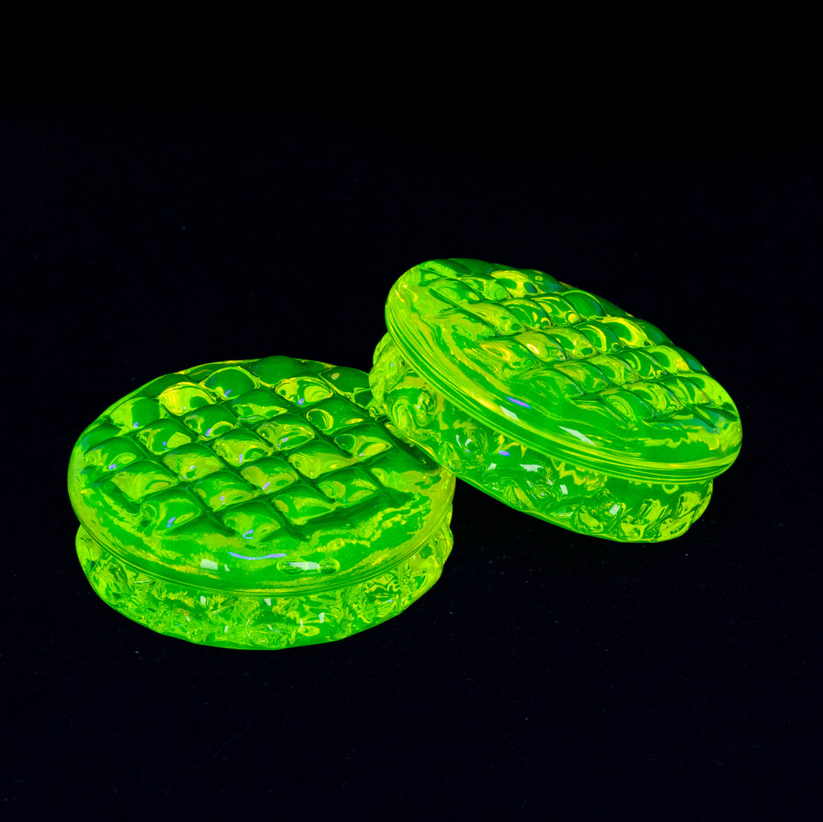 1 pc Cookie YELLOW Uranium Glass Handmade (wide), Czech Glass