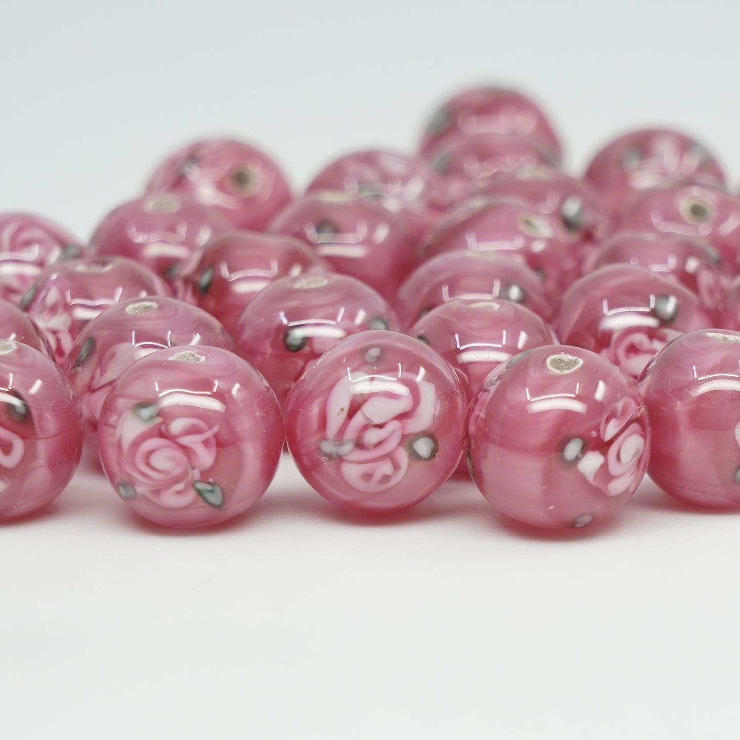 Lampwork HandMade Beads, Pink with Flower, Glass, Czech Republic