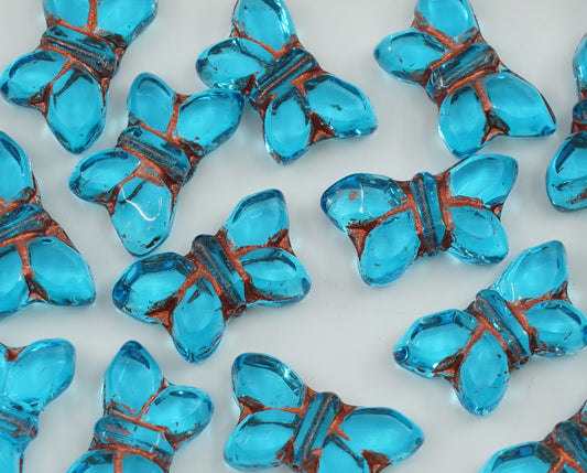 Table Cut Butterfly Beads, Transparent Blue Copper Lined (60020-54200), Glass, Czech Republic