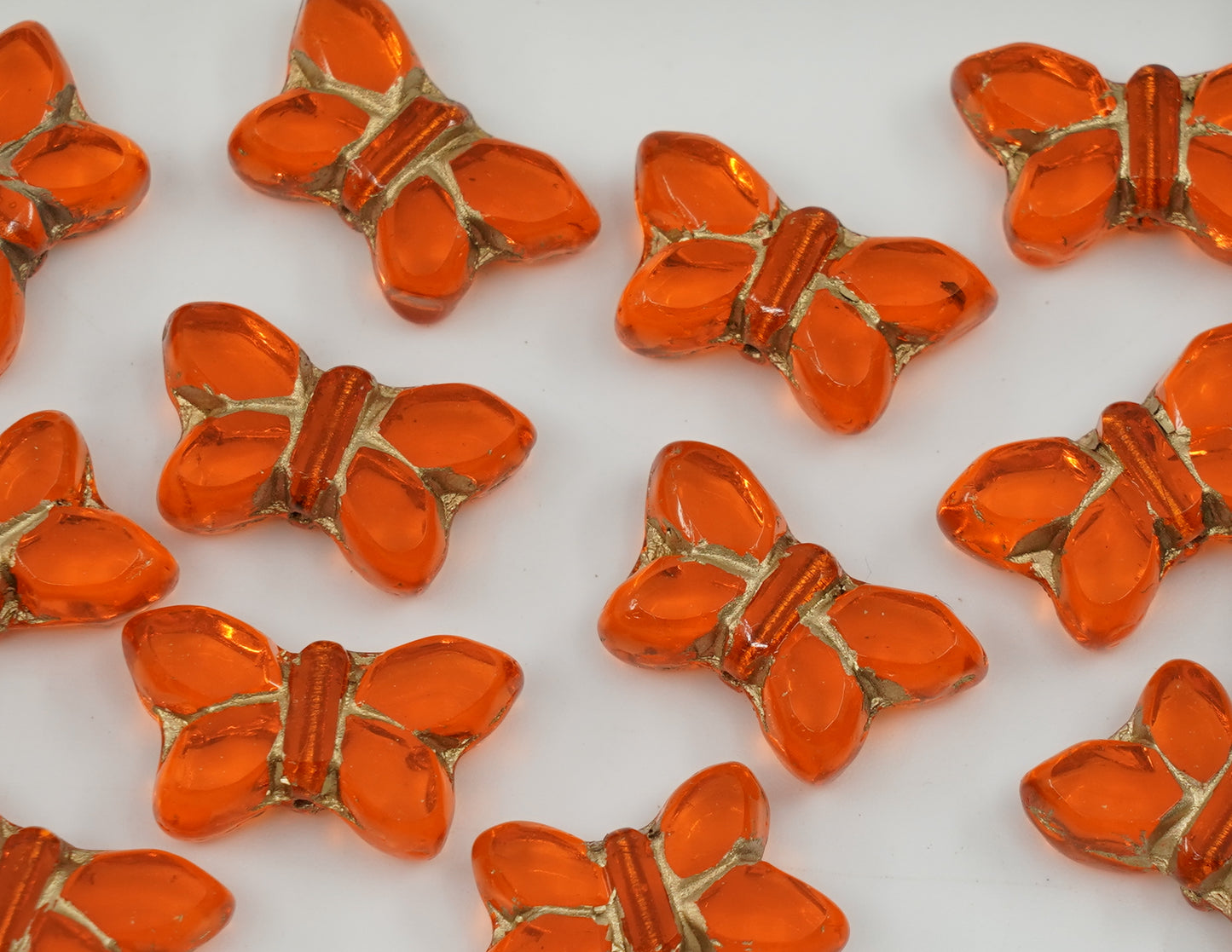 Table Cut Butterfly Beads, Transparent Orange Gold Lined (90020-54202), Glass, Czech Republic