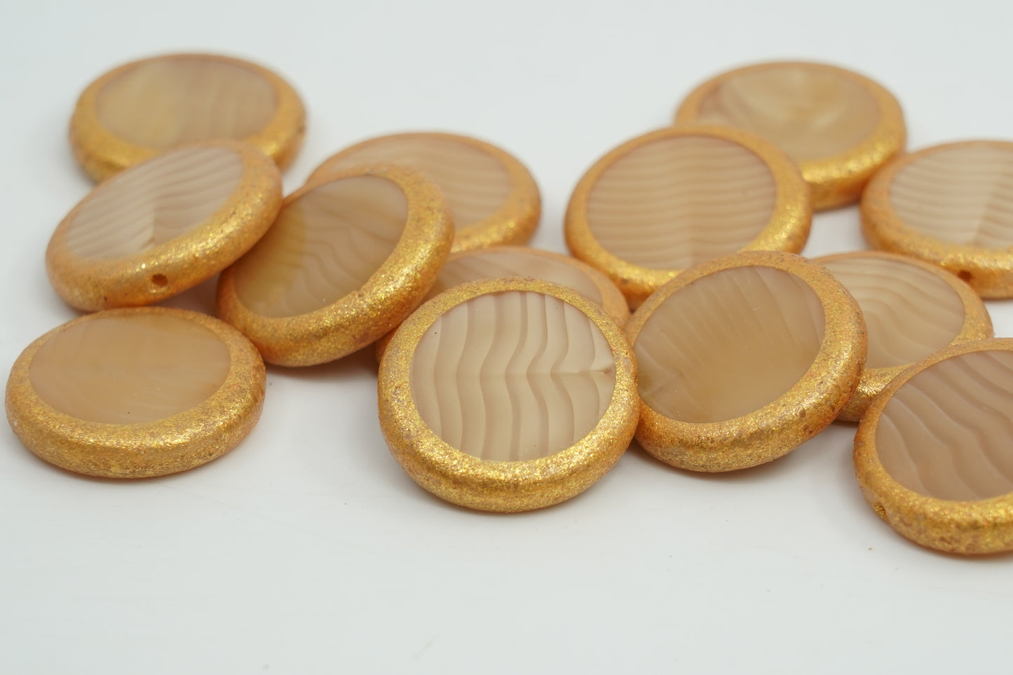 Flat Round Coin Beads, Silky Beige Fresca Gold (2x Side), Glass, Czech Republic