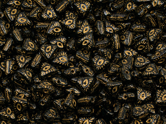 アウトレット 250g/50g 三角形（目付き）、7 x 7 mm、ブラックゴールドライン、ガラス、チェコ共和国