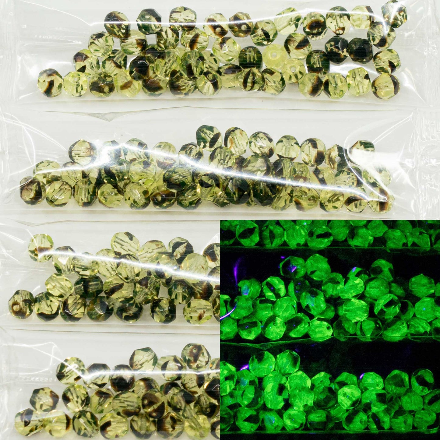 OUTLET 10 grams Faceted Round Fire Polished Beads, 6 x 6 mm, yellow striped (88126), Glass, Czech Republic