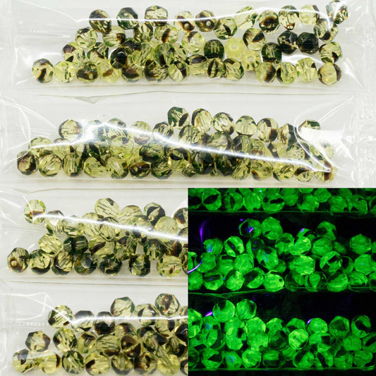 OUTLET 10 grams Faceted Round Fire Polished Beads, 6 x 6 mm, yellow striped (88126), Glass, Czech Republic
