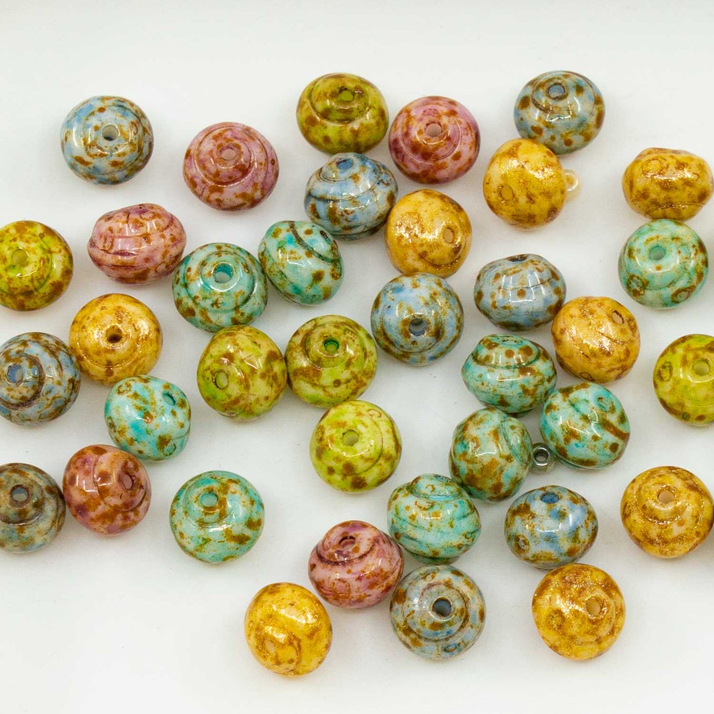 OUTLET 10 grams Round Snail Beads, 6 x 6 mm, White Travertin Mixed Colors (02010-86800-mix), Glass, Czech Republic