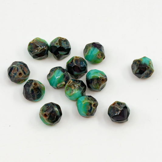 OUTLET 10 grams Faceted Shaped Beads, Turquoise Travertin (turks-86800), Glass, Czech Republic
