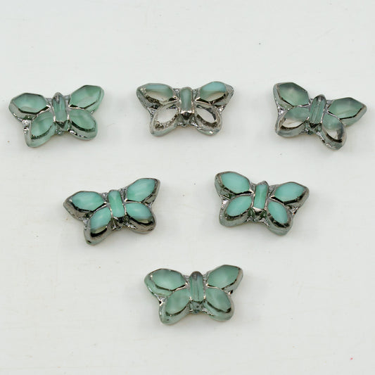 OUTLET 5 grams Table Cut Butterfly Beads, 20 x 12 mm, Teal Uran Chrom (56218-uran-chrom), Glass, Czech Republic