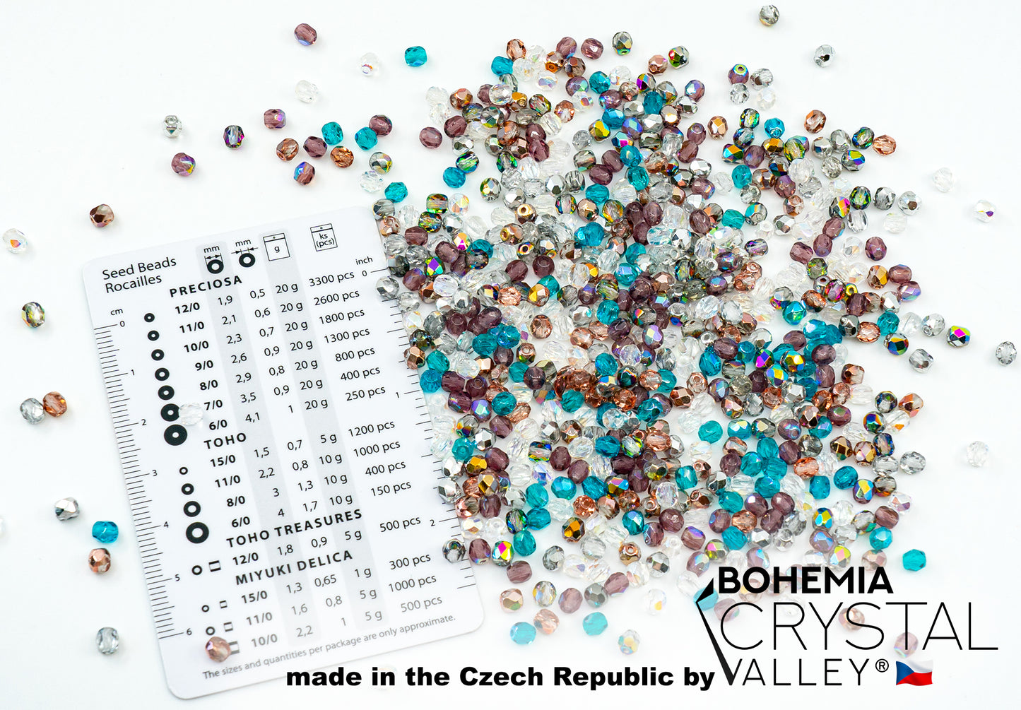 多面火焰抛光圆形玻璃珠 4 毫米（0.16 英寸）的混合物，捷克共和国波西米亚玻璃透明混合物